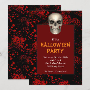 Gothic Skull Blood Splattered Halloween Party Invitation