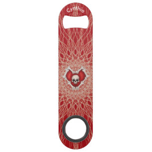 Gothic Skull Bones Red Heart Spooky Spiral Lines Bar Key