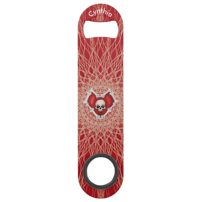 Gothic Skull Bones Red Heart Spooky Spiral Lines Bar Key (Front)