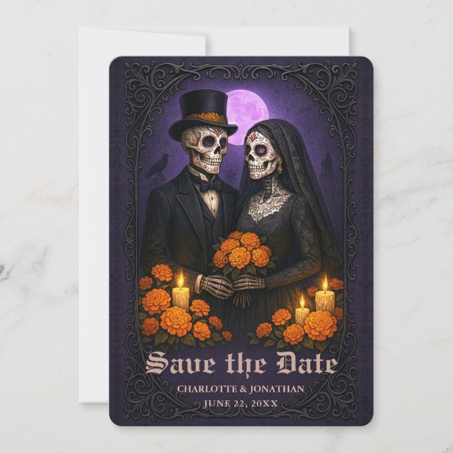Gothic Skull Candy Couple Wedding Save the Date (Devant)