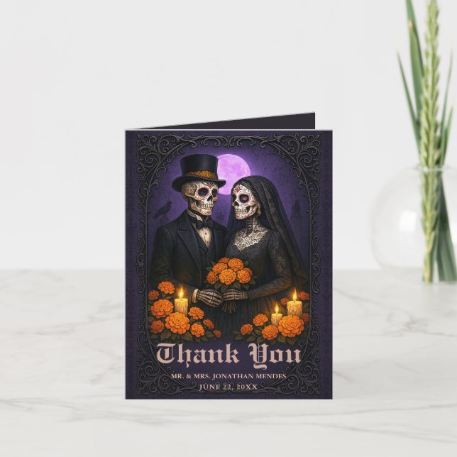 Gothic Skull Candy Couple  Wedding Thank You (Front)