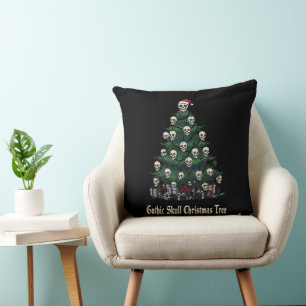 Gothic Skull Christmas Tree Alternative Spooky Throw Pillow