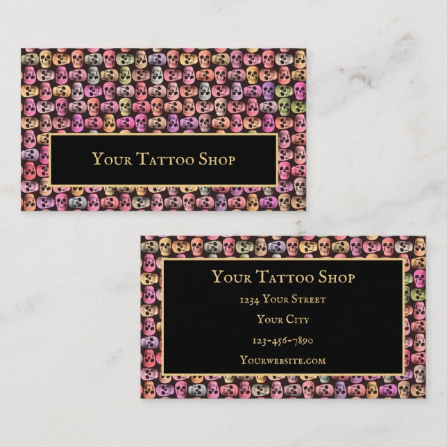 Gothic Skull Colourful Pop Art Pattern Tattoo Shop Business Card (Front/Back)