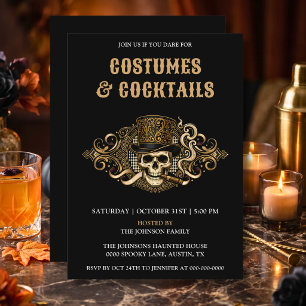 Gothic Skull Costumes & Cocktails Halloween Party Invitation