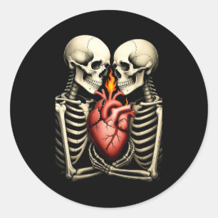 Gothic Skull Couple Flaming Heart Dark Romance Sty Classic Round Sticker
