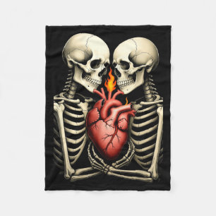 Gothic Skull Couple Flaming Heart Dark Romance Sty Fleece Blanket