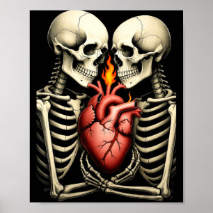 Gothic Skull Couple Flaming Heart Dark Romance Sty Poster