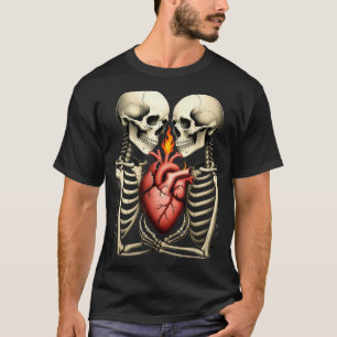 Gothic Skull Couple Flaming Heart Dark Romance Sty T-Shirt