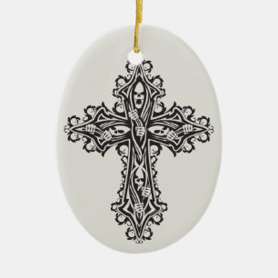 Gothic Skull Cross Ceramic Ornament
