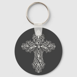 Gothic Skull Cross Keychain