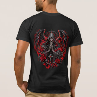 Gothic Skull Cross Wings Graphic T-Shirt | Dark Gr