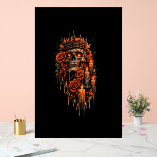 Gothic Skull Crown Halloween Dark Roses Spooky Des Acrylic Sign