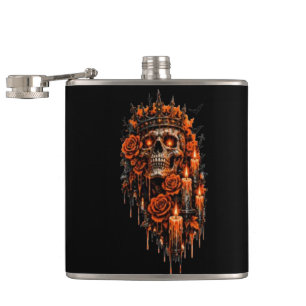 Gothic Skull Crown Halloween Dark Roses Spooky Des Hip Flask