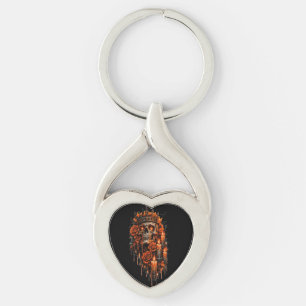 Gothic Skull Crown Halloween Dark Roses Spooky Des Keychain