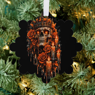 Gothic Skull Crown Halloween Dark Roses Spooky Des Ornament Card