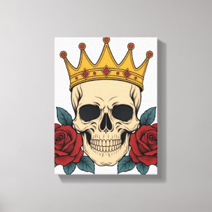 Gothic Skull Crown with Red Roses – Dark Biker  Canvas Print
