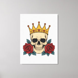 Gothic Skull Crown with Red Roses – Dark Biker  Canvas Print