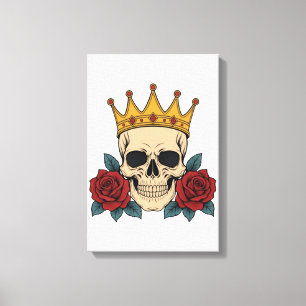 Gothic Skull Crown with Red Roses – Dark Biker Canvas Print