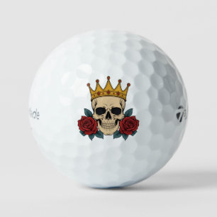 Gothic Skull Crown with Red Roses – Dark Biker  Golf Balls