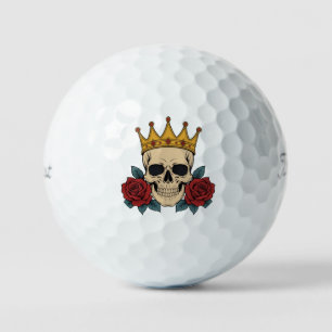 Gothic Skull Crown with Red Roses – Dark Biker  Golf Balls
