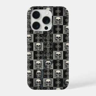 Gothic Skull & Damask Chequerboard Phone Case 