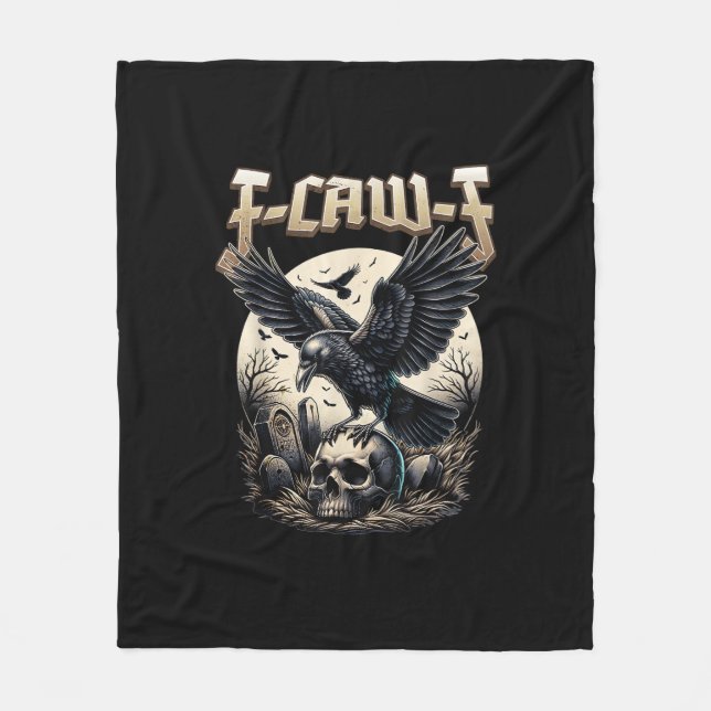 Gothic Skull F-Caw-F Crow Adult Humour Graphic  Fleece Blanket (Front)