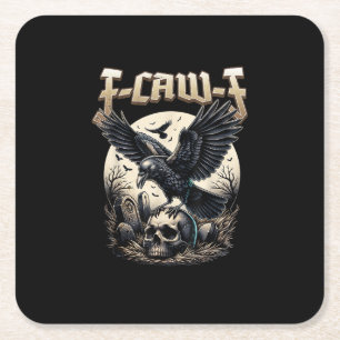 Gothic Skull F-Caw-F Crow Adult Humour Graphic Square Paper Coaster