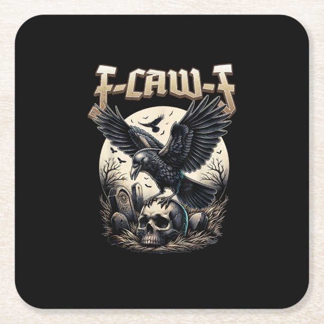 Gothic Skull F-Caw-F Crow Adult Humour Graphic  Square Paper Coaster (Front)