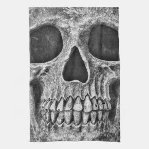 Gothic Skull Face Black And White Close Up Kitchen Towel