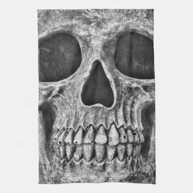 Gothic Skull Face Black And White Close Up Kitchen Towel (Vertical)