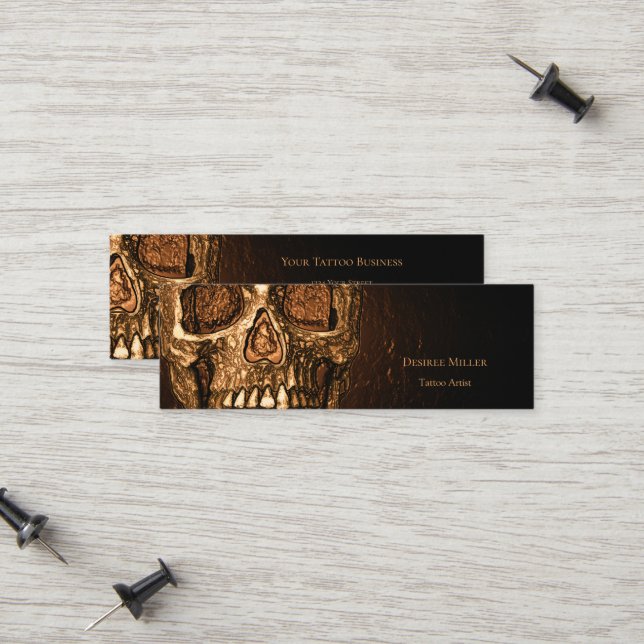 Gothic Skull Face Glowing Gold Black Tattoo Shop Calling Card (Front/Back In Situ)