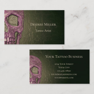 Gothic Skull Face Glowing Pink Green Tattoo Shop Business Card