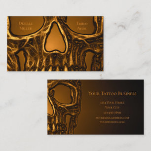 Gothic Skull Face Metallic Gold Tattoo Shop Business Card