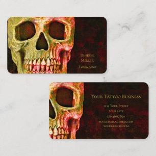 Gothic Skull Face Red Green Tattoo Shop Business Card