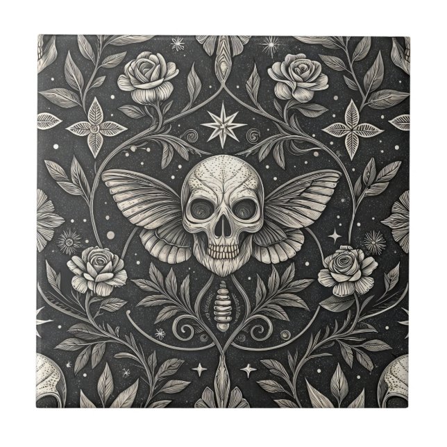 Gothic Skull Floral Celestial Pattern (1) Tile (Front)