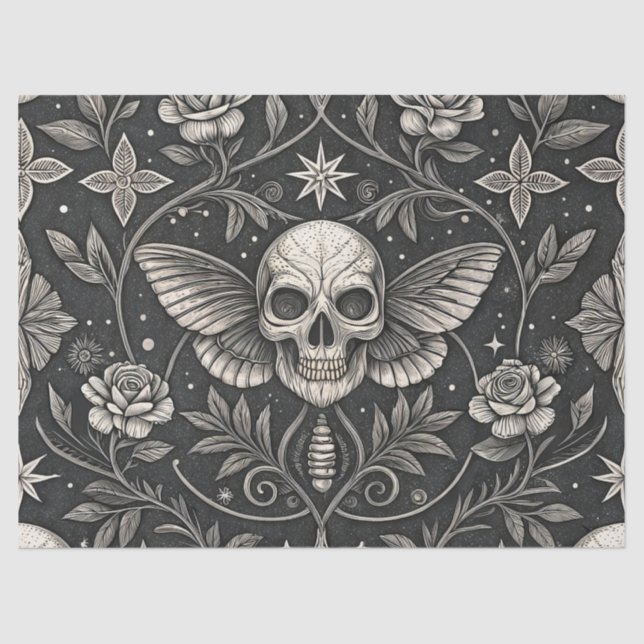 Gothic Skull Floral Celestial Pattern (1) Tissue Paper (Front)