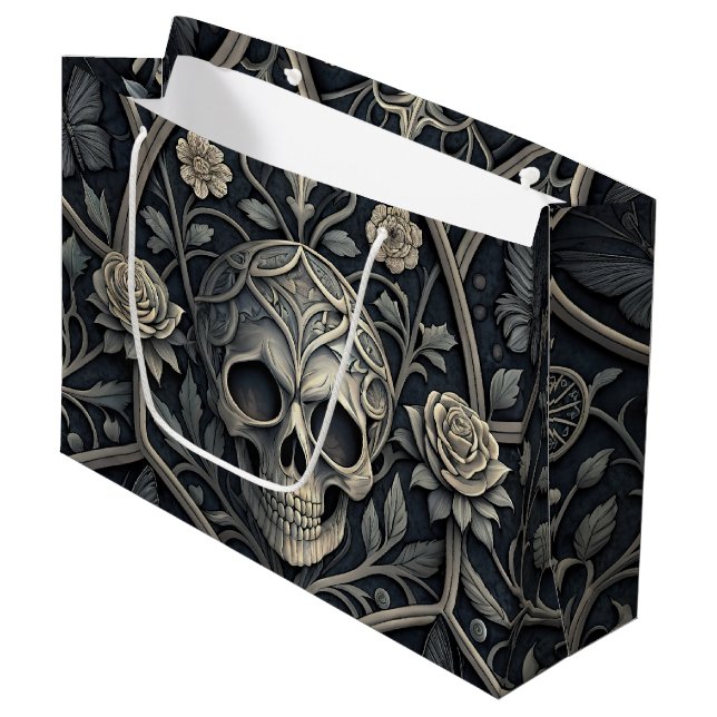 Gothic Skull Floral Celestial Pattern (2) Large Gift Bag (Front Angled)