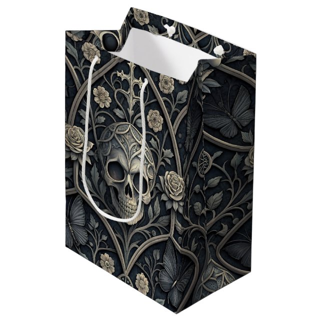 Gothic Skull Floral Celestial Pattern (2) Medium Gift Bag (Front Angled)