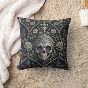 Gothic Skull Floral Celestial Pattern (2) Throw Pillow