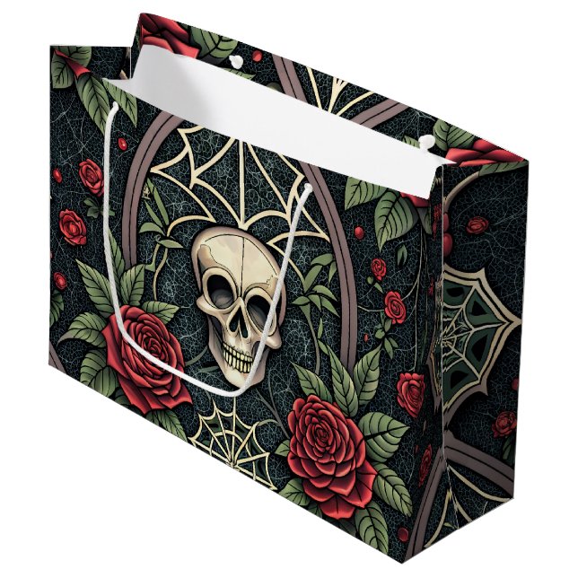 Gothic Skull Floral Celestial Pattern (3) Large Gift Bag (Front Angled)