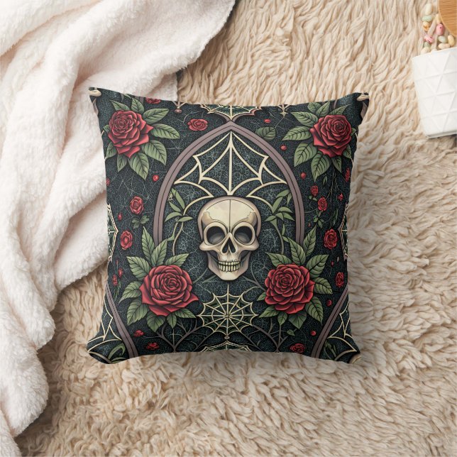 Gothic Skull Floral Celestial Pattern (3) Throw Pillow (Blanket)