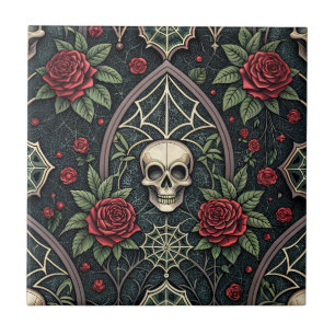 Gothic Skull Floral Celestial Pattern (3) Tile