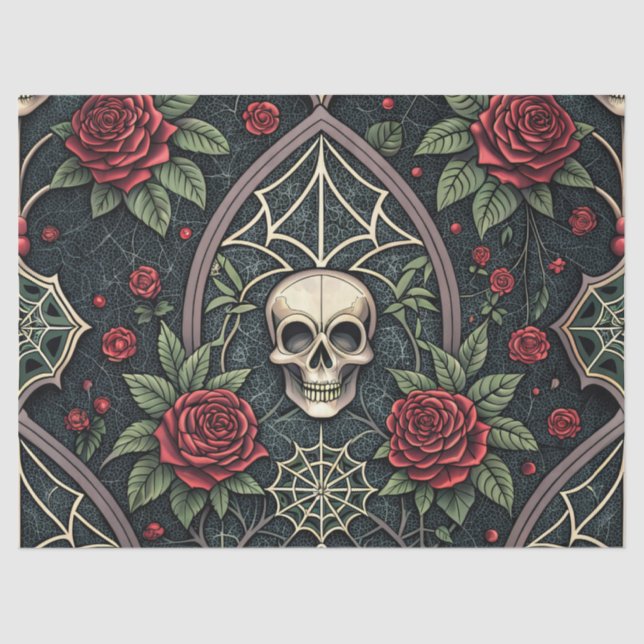 Gothic Skull Floral Celestial Pattern (3) Tissue Paper (Front)