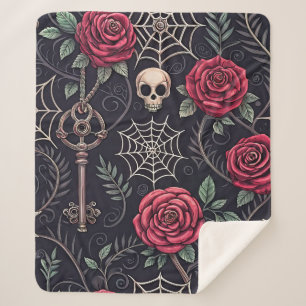 Gothic Skull Floral Celestial Pattern (4) Sherpa Blanket