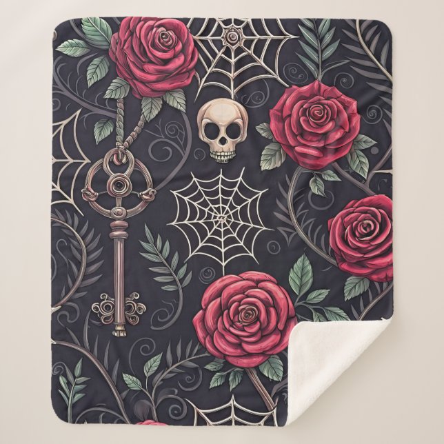 Gothic Skull Floral Celestial Pattern (4) Sherpa Blanket (Front)