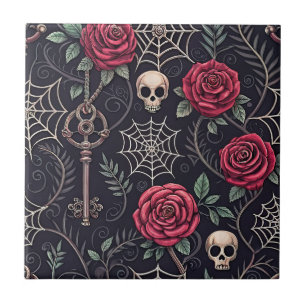 Gothic Skull Floral Celestial Pattern (4) Tile