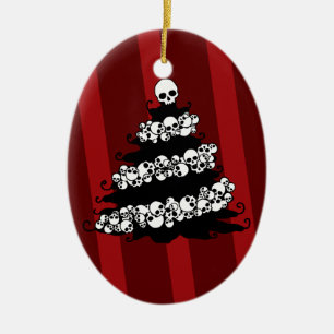 Gothic Skull Garland Tree Ceramic Ornament