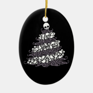 Gothic Skull Garland Tree Ceramic Ornament