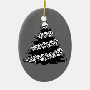 Gothic Skull Garland Tree Ceramic Ornament