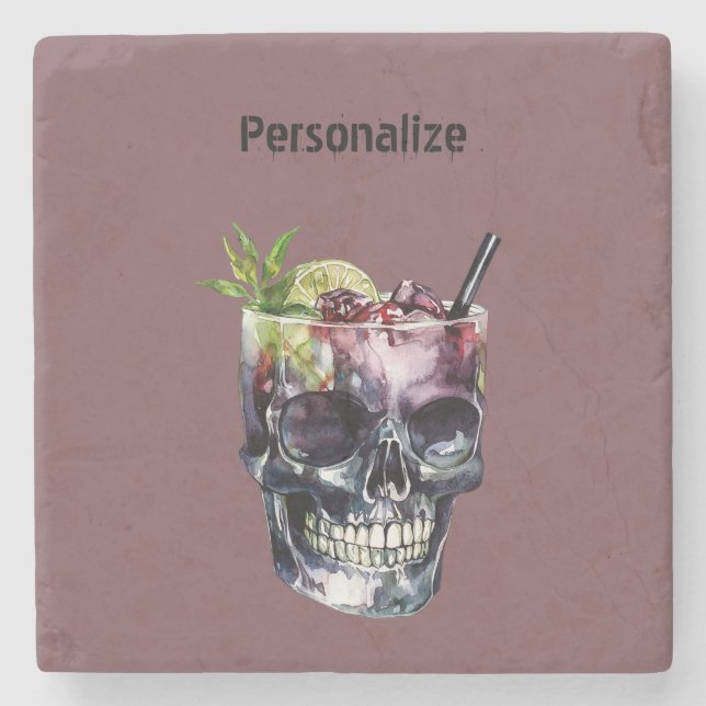 Gothic Skull Glass Personalized Stone Coaster (Front)